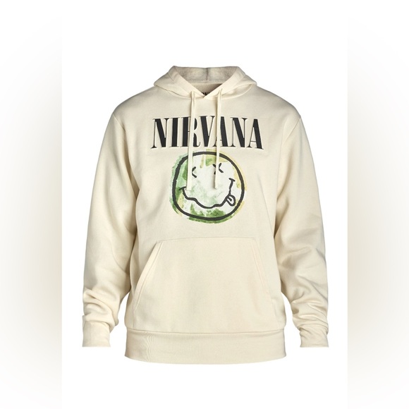 Men’s NIRVANA Cream Hoodie with Iconic Logo - Picture 1 of 5